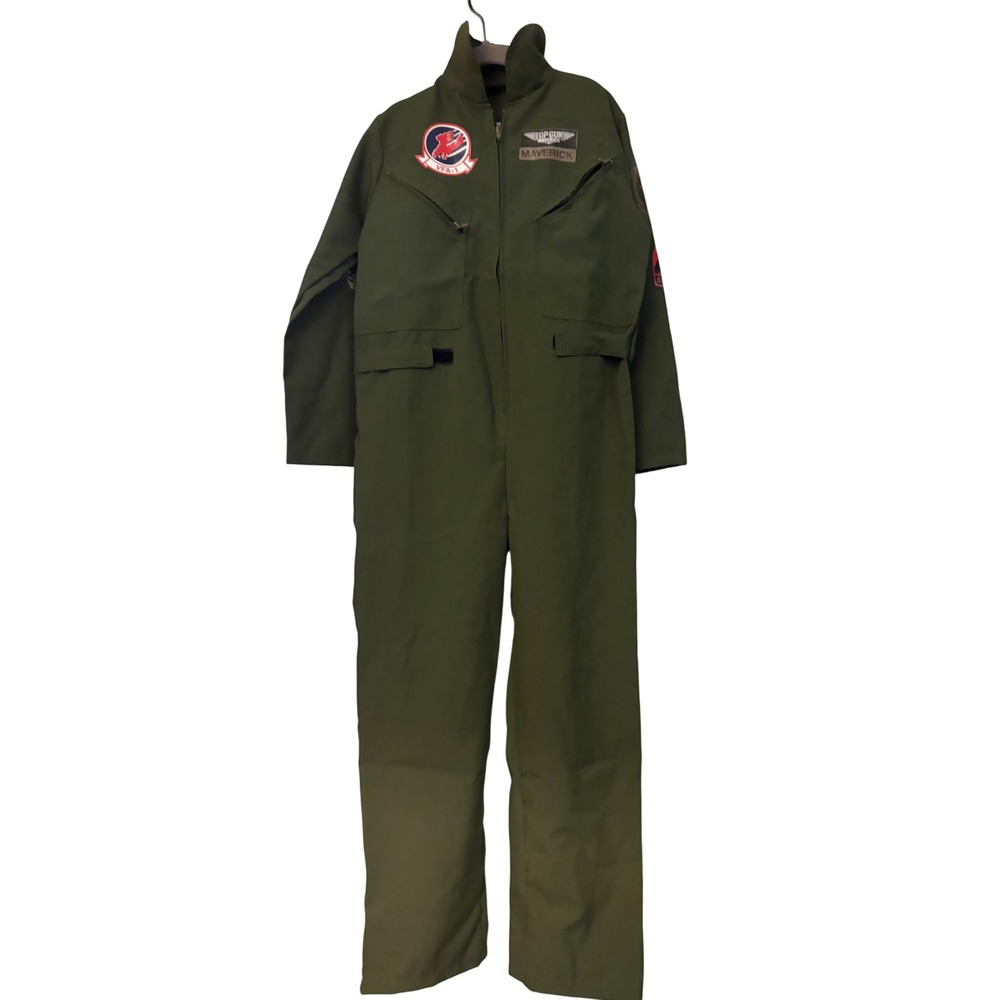 Rubies Top Gun Maverick Flight Suit Costume Olive Green Kids Medium Patches